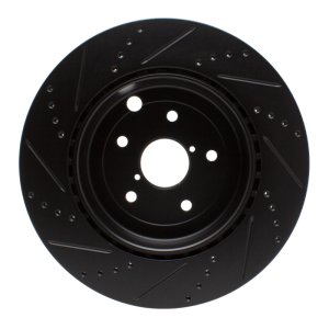 Subaru WRX Brake Rotor (1) - Rear Right - R1 Concepts - Drilled & Slotted - Black - `18-`25